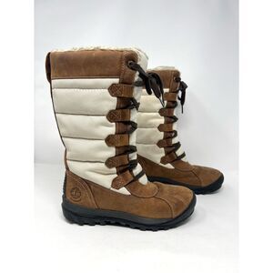 Timberland Mt. Hayes Tall Waterproof Winter Boots Brown Cream Leather Nylon 6